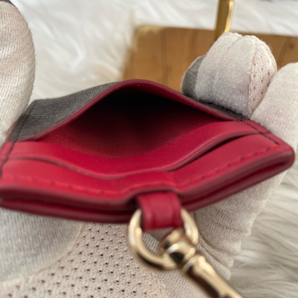 Coach Brown Signature Cardholder with Red Trim and Gold Hardware Unisex - Picture 8 of 8